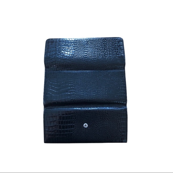 🌺WALLET WOMEN'S BLACK TRI-FOLD CROC LEATHER - Picture 4 of 8